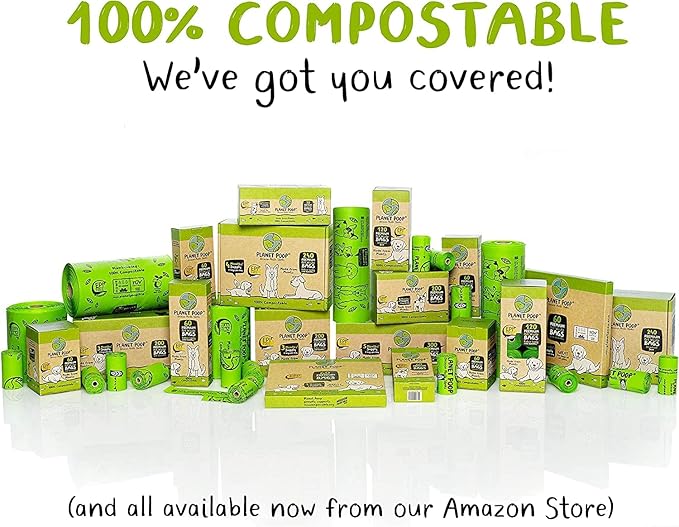 PLANET POOP Home Compostable Dog Poop Bags Extra-long with Handles 240 Un-Scented Pet Waste Bags Plastic Free, Thick Leakproof Plant-Based Doggy Bag, Cats & Dogs Pet Supplies