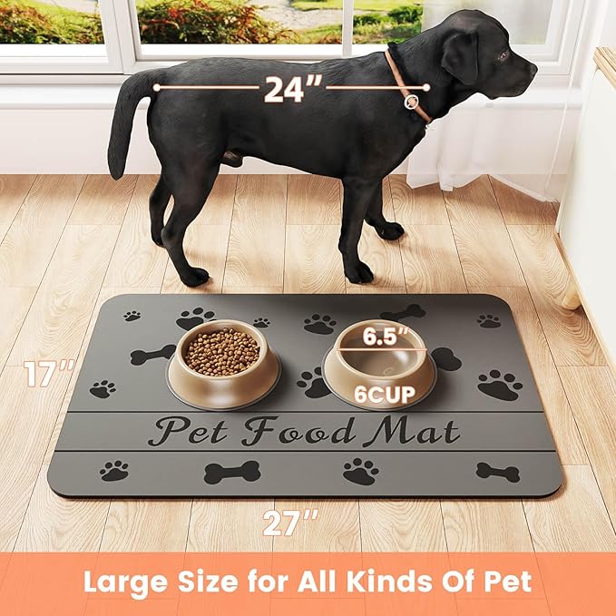 Pet Feeding Mat-Absorbent Pet Placemat for Food and Water Bowl, with Waterproof Rubber Backing, Quick Dry Water Dispenser Mat for Dog and Cat (12"x20", Bones)