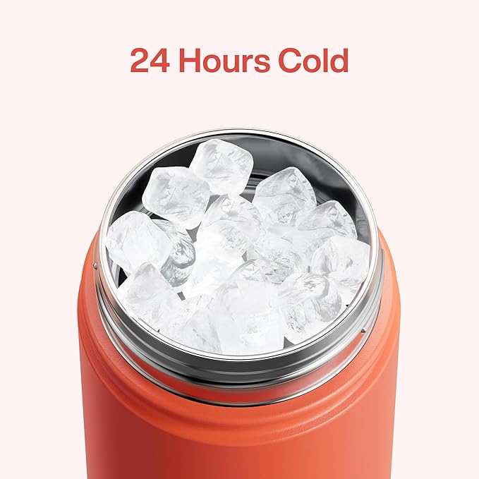 Kids Insualated Water Bottle with Straw - 12oz Stainless Steel Water Bottle with Dual Spouts, Leak-Proof, BPA-Free, Double Wall Vacuum Keeps Cold for 24 Hours for Sports, Travel, School (Tawny Orange)