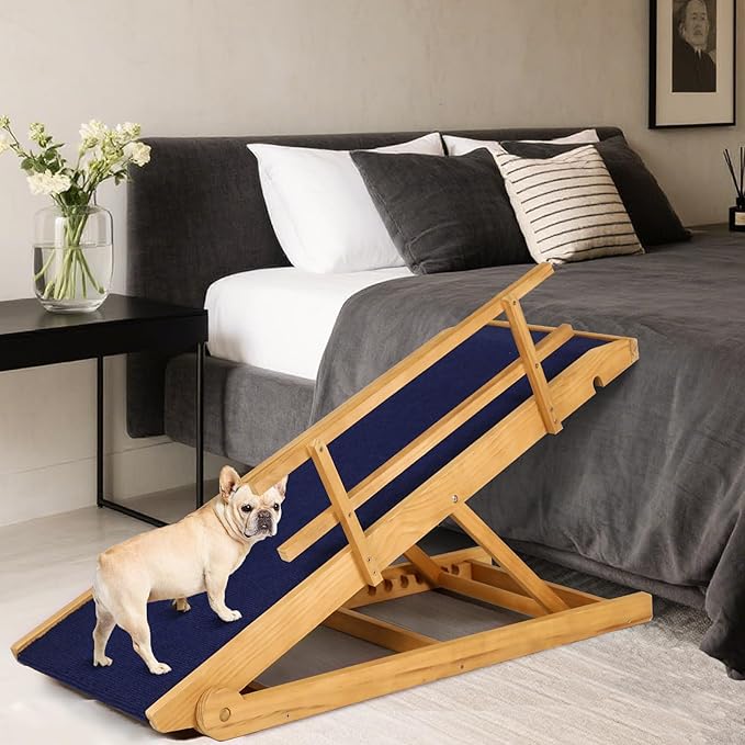 Dog Ramp for Beds, Cars, Couches, Dog Steps Anti-Slip Surface, Dogs Ramps for Old Small Pet,High Traction with Platform, 7 Adjustable Heights 16" to 27" Up, Portable Stairs Design for Dogs, 45.3" Long