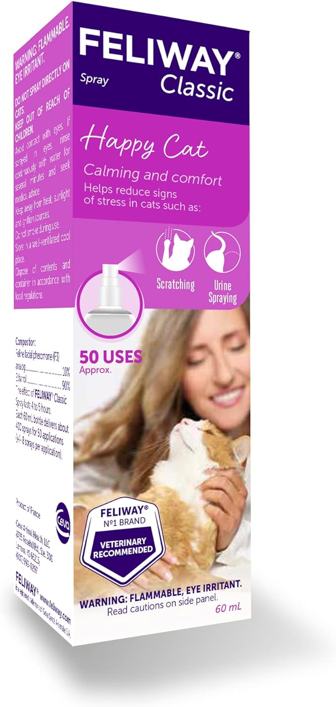 FELIWAY® Classic Cat Calming Spray, 60ml - Comforts Cats at Home and On the Go and Helps to Calm During Travel