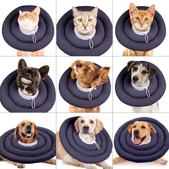 IDOMIK Dog Recovery Collar, Waterproof Soft Dog Cone After Surgery, Comfy Protective Elizabethan Collar Alternative for Dogs Cats, Adjustable Pet Neck Donut Cone Anti-Licking Biting Wounds,Grey,L