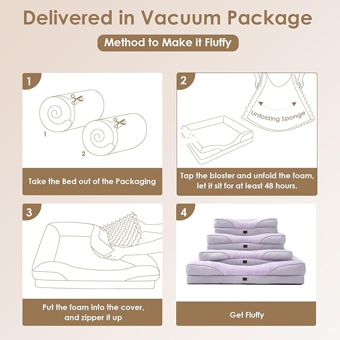 EHEYCIGA Memory Foam Dog Bed for Medium Size, Orthopedic Dog Sofa with Sides and Waterproof Liner, Washable Bolster Pet Couch with Removable Cover, 30x20x6.5 Inch, Purple