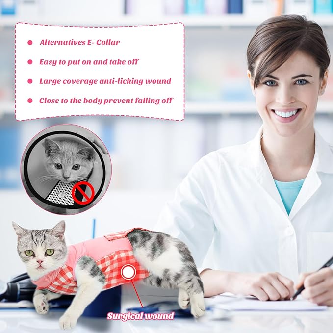 Cat Recovery Suit for Abdominal Wounds or Skin Diseases, Cat Onesie for Cats After Surgery Female Kitten Recovery Suit, Breathable E-Collar Alternative for Cats After Spay Anti Licking Wounds