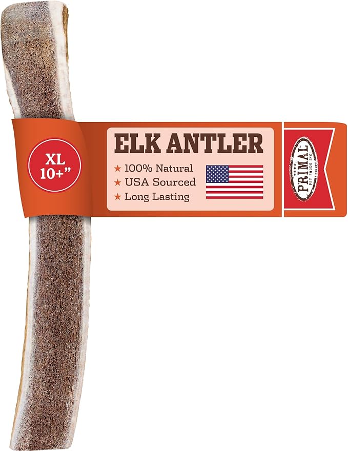 Primal Antlers for Dogs, Grade A Split Elk Antlers for Large Canines 45-60 lb, Natural Chews for Aggressive Chewers, Naturally Shed, Long Lasting Dog Bones, 1 ct