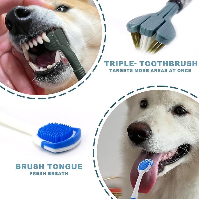 Dog Toothbrush Kit, 360-Degree Finger Three-Sided Design, Replaceable Tooth Brush Heads,Easy Teeth Cleaning & Dental Care, 20Pack