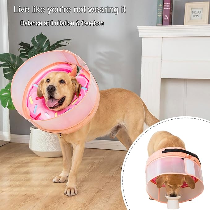 Inflatable Dog Cone Collar with Enhanced Anti-Licking, Soft Neck Donut for Dogs Cats, Recovery Pet Cone Collar After Surgery for Large Medium Small Dogs (Donut Pink2, Medium+)