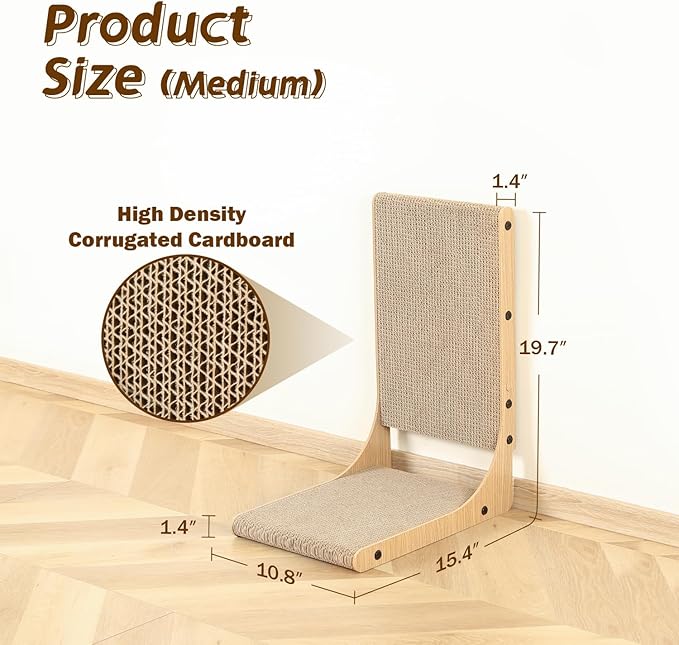 2-Pack Cat Scratching Board, 19.7'' Tall Cardboard L Shape Vertical Cat Scratchers for Indoor Cats, Cat Scratching Post for Wall and Couch, Medium
