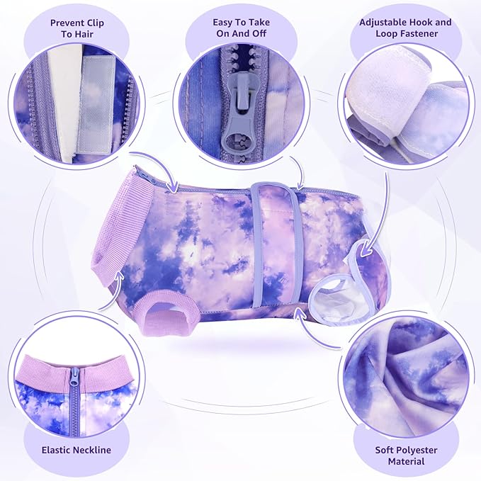 Lukovee Recovery Suit for Dogs, Zipper On Recovery Suit for Female Male Dog, Onesie Abdominal Wounds Cone E-Collar Alternative Prevent Licking Spay Recovery Suit (Medium, Purple Tie-dye)