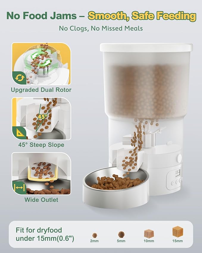 Gimars 5L/20 Cups Automatic Cat Feeder, Programmable 1-6 Meals Cat Food Dispenser with Stainless Steel Bowl, Easy Setup, Dual Power Supply,10s Meal Call Timed Pet Feeder for Cats and Small Dogs
