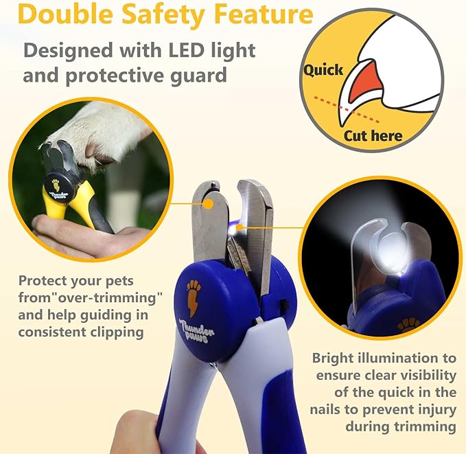 LED Dog Nail Clippers with Light, Trimmers with Protective Guard, Quick Sensor, Safety Lock and Nail File - Suitable for Large and Small Dogs & Cats (Blue, LED)