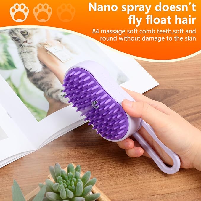 4 in 1 Cat Steam Brush for Shedding, Rechargeable Pet Steam Groomer Brush, Massage, Cleaning, Shedding & Combing Multifunctional Hair Removal Comb for Cats Dogs (Purple)