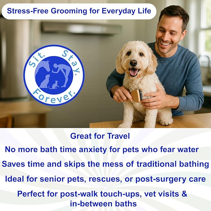 Sit Stay Forever Dry Powder Shampoo for Dogs, Dry Shampoo for Smelly Dogs and Cats, Talco para Perros y Gatos, Shampoo for Stinky and Itchy Skin, Waterless Dog Shampoo, 28 oz