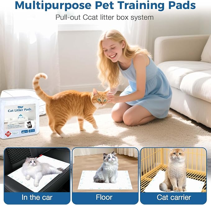 Cat Pads 50 ct Super Absorbent Pet Pee Pads Compatible with Tidy Cats Breeze Litter System 16.9x11.4 Inch Litter Pad for Litter Box