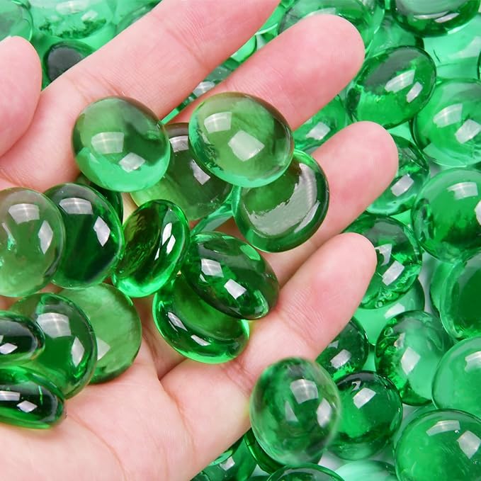 5LB Green Flat Glass Marbles for Vases, Gemstone Beads Vase Filler Decorative Glass Pebbles for Fish Tank, DIY Crafts, Aquarium Decor Rocks