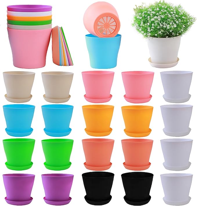 20 Pack 7 Inch Plant Pots Bulk Small Plastic Planters Pots with Drainage Holes Flower Pot for Succulent, Cactus, Herb, African Violet