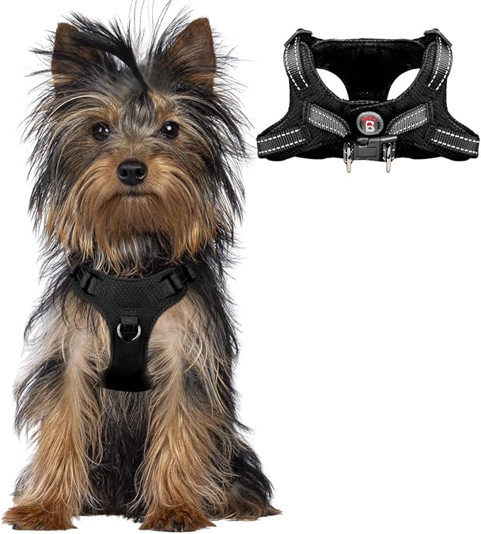 Dog Harness Step in Dog Vest Harness, Reflective Adjustable Puppy No Pull Harness Breathable Soft for Small and Medium Dogs Cats, Black, XXS