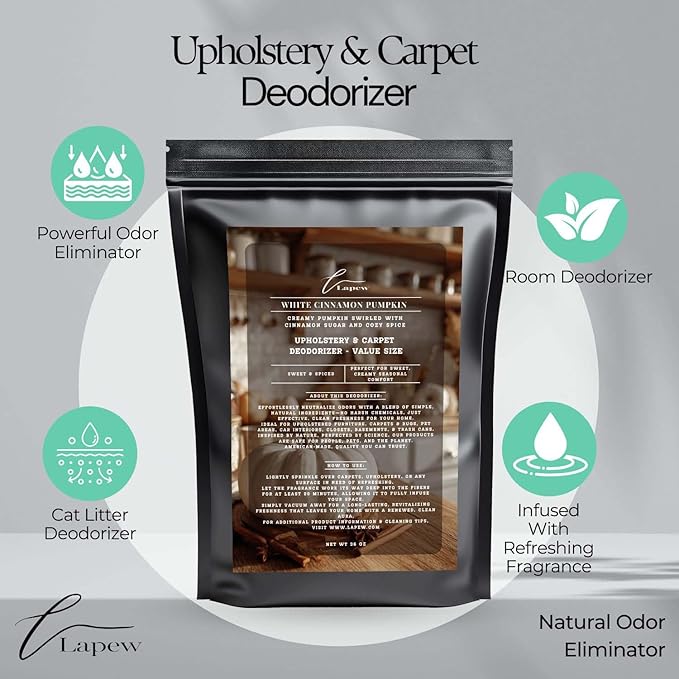 White Cinnamon Pumpkin Carpet Freshener Powder Refill 36 oz | Powerful Odor Eliminator for Home | Upholstery Deodorizer | Carpet Deodorizer | Pet Urine | Cat Litter Box