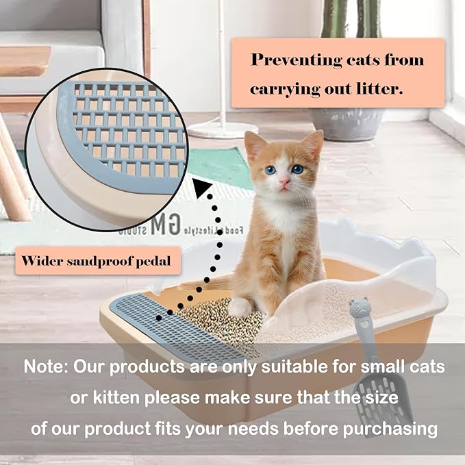 kathson Open Cat Litter Box with High Side,Anti-Splashing Cats Litter Pan Semi-Enclosed Removable Cats Litter Boxes with Litter Sifting Scoop Open Top Kitty Toilet for Easy to Clean(Khaki)