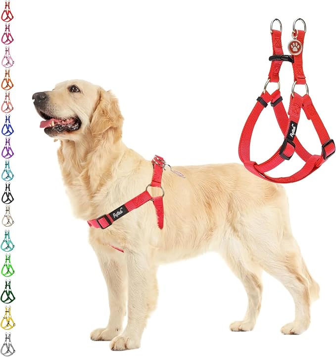 PUPTECK No Pull Dog Harness Soft Adjustable Basic Nylon Step in Puppy Vest Outdoor Walking with ID Tag Medium Red