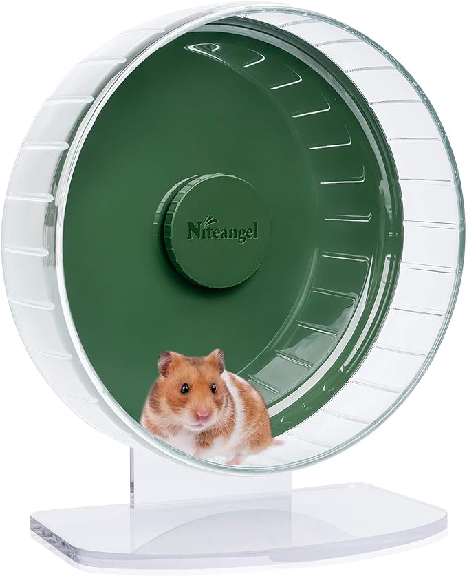 Niteangel Super-Silent Hamster Exercise Wheels: - Quiet Spinner Hamster Running Wheels with Adjustable Stand for Hamsters Gerbils Mice Or Other Small Animals (M, Dark Green)