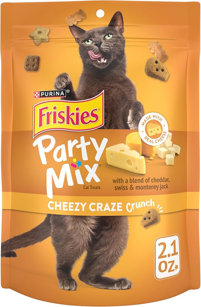 Purina Friskies Cat Treats, Party Mix Cheezy Craze Crunch - (Pack of 10) 2.1 oz. Pouches