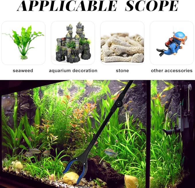 Fish Tank Accessories - 31" Aquarium Tweezers Grabber for Aquarium Landscaping Decoration Grab and Place Garbage Cleanup Foldable Gripper Multi-Function Mobility Aid Reaching Assist Tool(Yellow)