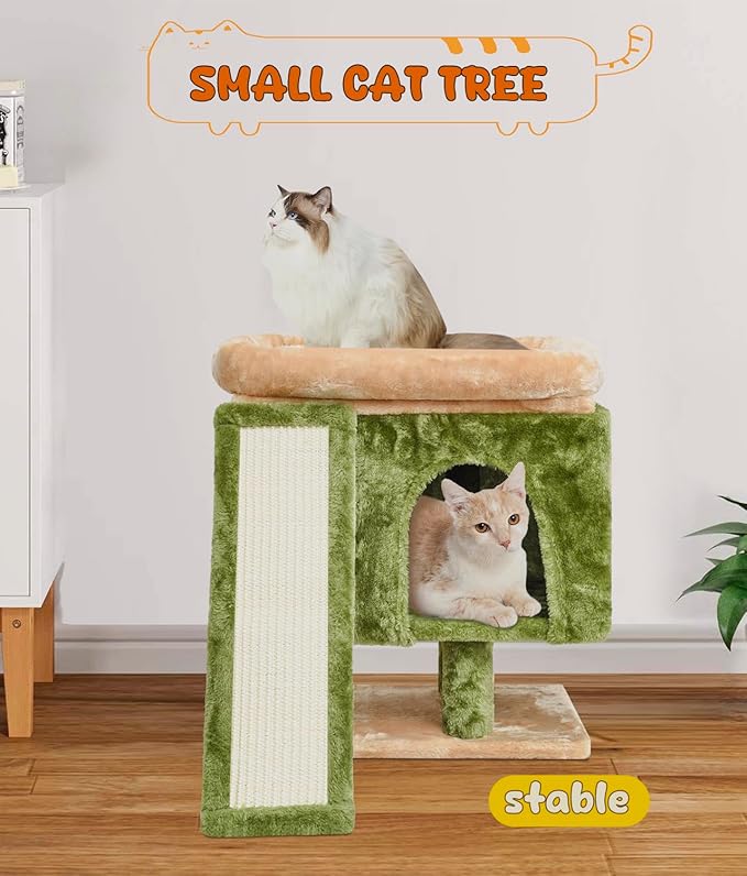 SYANDLVY Small Cat Tree for Indoor Cats, Cat Tower with Scratching Post, Modern Activity House for Large Cats, Condo with Board, Kittens Cave