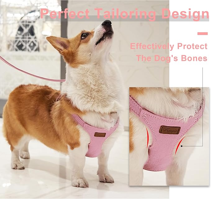 Puppytie No Pull Small Dog Harness with Multifunction Dog Leash, Lightweight Soft Adjustable No Choke Escape Proof Pet Harness Vest, Pink