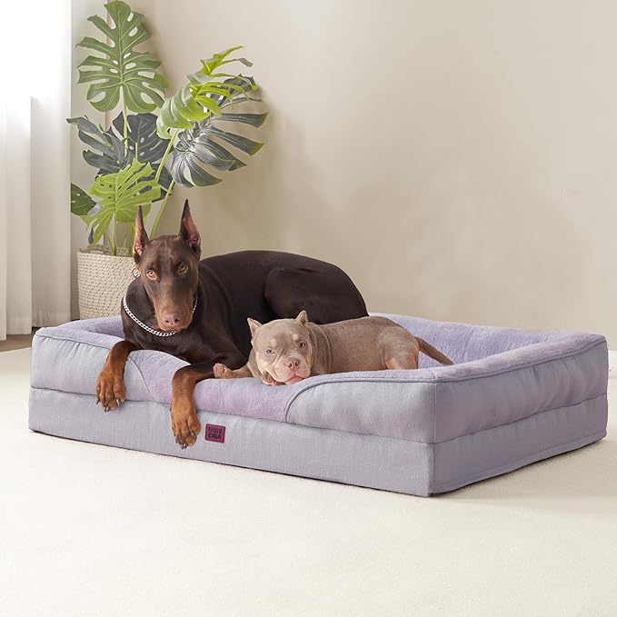 EHEYCIGA Memory Foam Dog Bed for Medium Size, Orthopedic Dog Sofa with Sides and Waterproof Liner, Washable Bolster Pet Couch with Removable Cover, 30x20x6.5 Inch, Purple