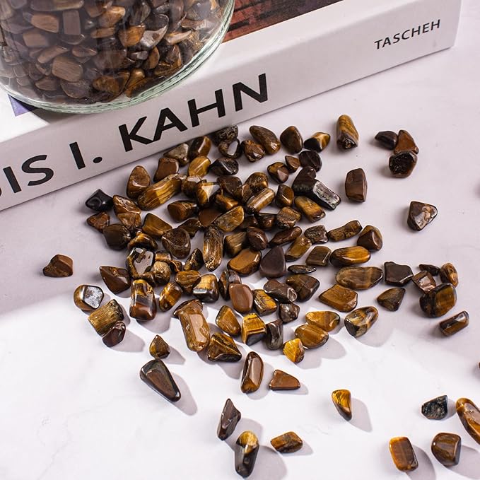 0.5 Lb/230g Crystal Chips Tumbled Polished Natural Tiger Eye Gravel Stones, Irregular Shaped Healing Stones Gravel Pebble for Crafts, Vases Filler and Fish Turtle Tank Decorations