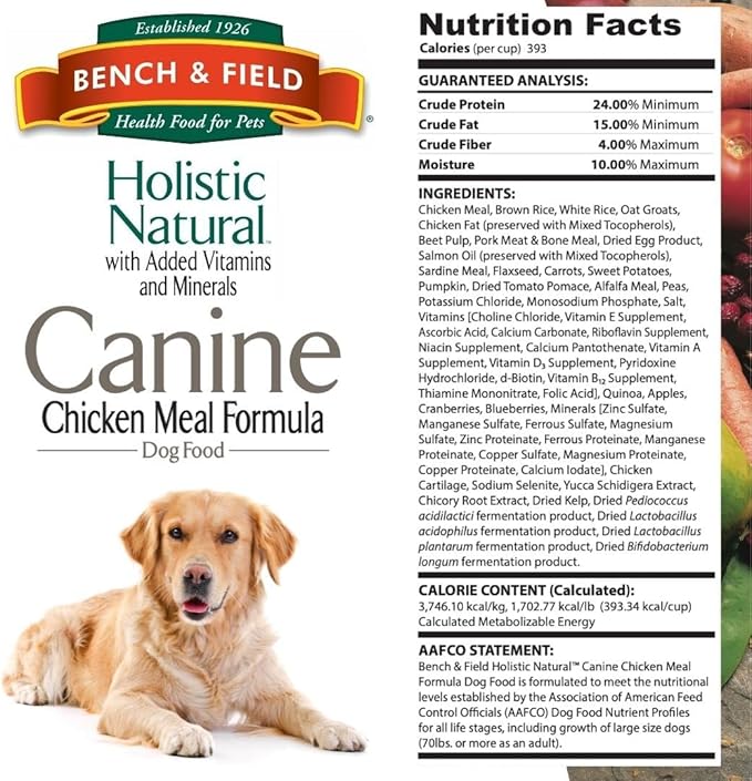 Bench & Field Holistic Natural Adult Dry Dog Food, Chicken Meal and Brown Rice Recipe 12 lb Bag (Pack of 2)