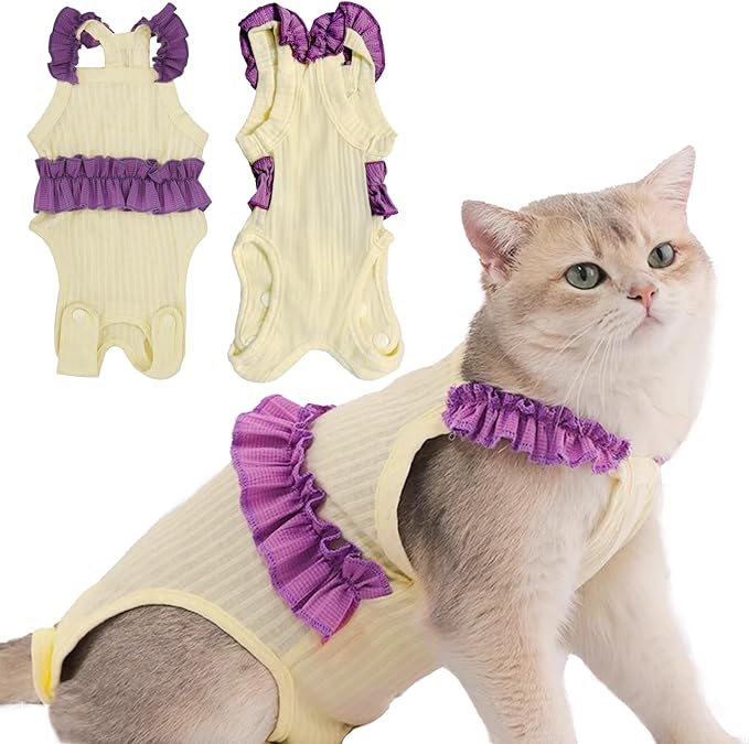 Cat Recovery Suit,Kitten Onesie After Surgery,E-Collar Alternative for Abdominal Wound and Skin Diseases,Soft Breathable Bodysuit After Spay（Beige-s）
