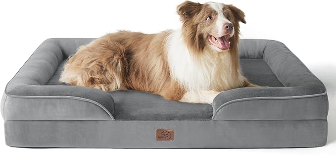Bedsure L Plus Orthopedic Dog Bed for Large Dogs - Washable Dog Cat Bed Waterproof, L Plus Big Comfort Dogs Couch Sofa with Washable Removable Cover, Pet Bed with Nonskid Bottom, Grey, 38"