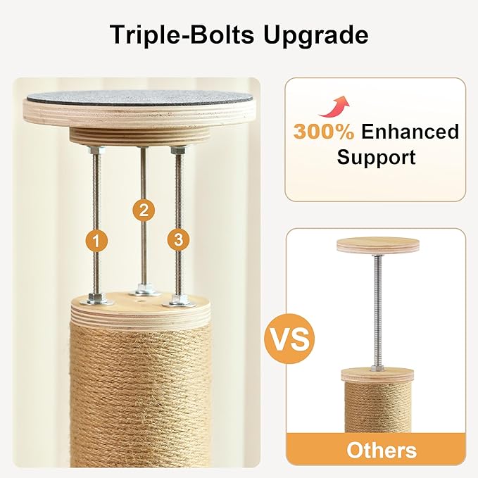 FUKUMARU Floor to Ceiling Cat Tree, 6 Level Adjustable Height (5.7-9.8 ft) Climbing Tower with Thickened Scratching Posts, Cats Activity Center with Transparent Capsule and Cozy Hammock