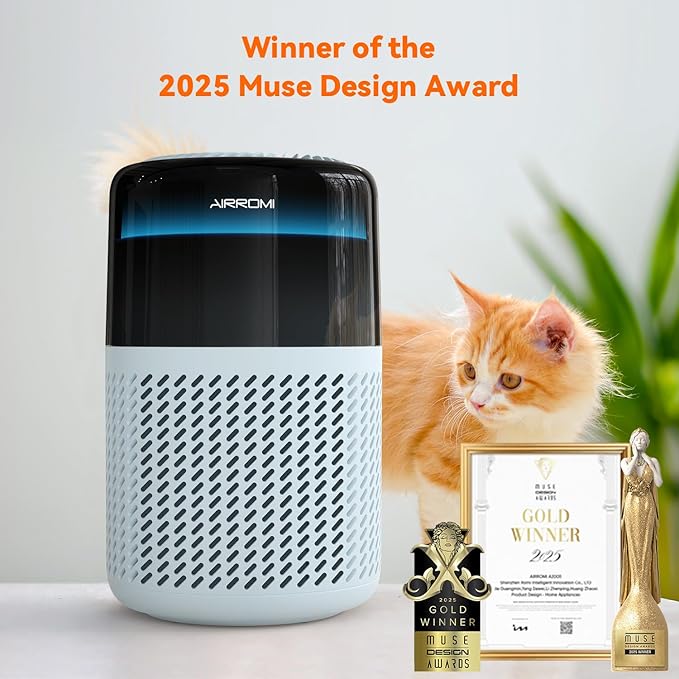 AIRROMI Air Purifier for Bedroom Home,HEPA Filter,Covers Upto 549 Ft²,Quiet 360°intake Air Cleaner with Fragrance ponge for Better Sleep,Night Light,Filters Smoke,Pet Dander,Allergies,Dust,A2005 Blue