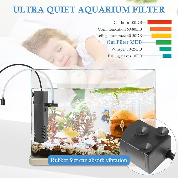 FEDOUR Submersible Aquarium Internal Filter, Filter with Water Pump for Fish Tank up to 35 Gallon (for 1-10 Gallon)