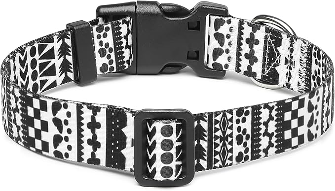 Mercano Adjustable Dog Collar - Special Design Patterns, Soft Nylon Comfortable Durable Pet Collar for Small Medium Large Dogs (L, Black White A)