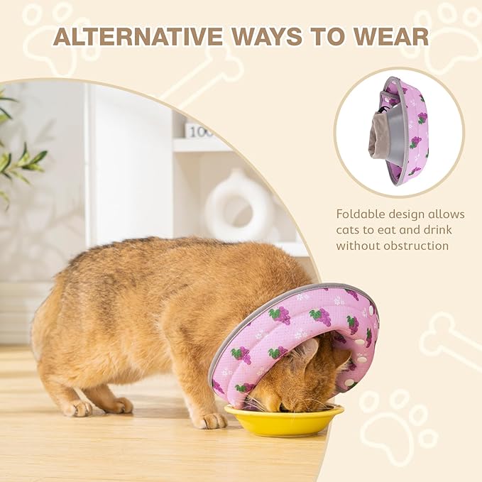 Avont Cat Cone Collar Soft to Stop Licking, Adjustable Foldable Lightweight Kitten Recovery Collar After Surgery for Small Dogs, Elizabeth Cone of Shame Alternative -Grape(L)