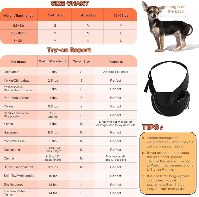 YUDODO Pet Sling Carrier for Small Dogs & Cats – Hands-Free Puppy Carrier with Safety Hook, Large Zipper Pocket, Soft Breathable Mesh, Adjustable Strap & Reflective Strip (Black 2.0 M)