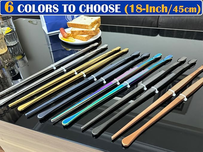 JETKONG 2 Pcs 18 Inch (45cm) Stainless Steel Grill Tongs Heavy Duty Giant Tweezer Tongs, Extra Large Tweezers Tools for Cooking, Grilling, BBQ and Turning Food (Black)