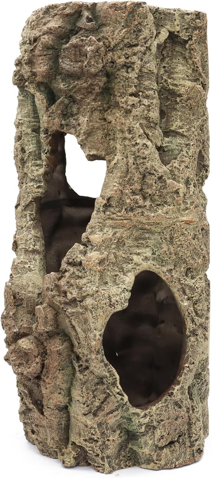 Reptile Terrarium Hideout Decor, Resin Wood Hide Decor for Reptiles, Fish, Amphibians, Small Animals (Large)