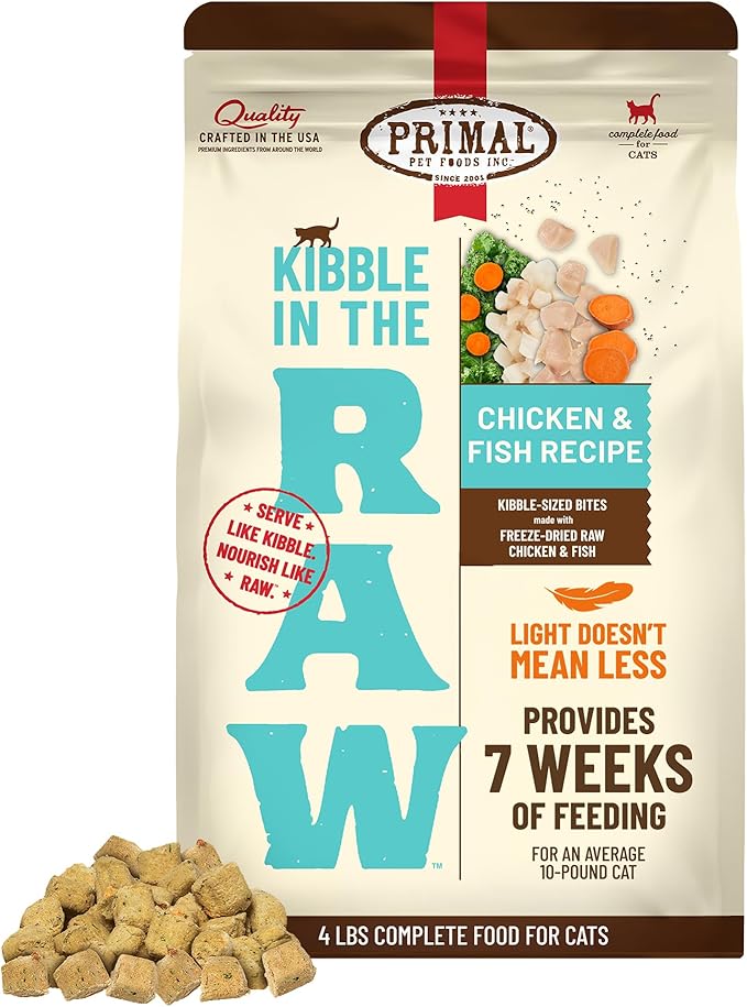 Primal Kibble in The Raw, Freeze Dried Cat Food, Chicken & Fish, Scoop & Serve, Made with Raw Protein, Whole Ingredient Nutrition, Crafted in The USA, Dry Cat Food, 64 Ounce (4 lb) Bag