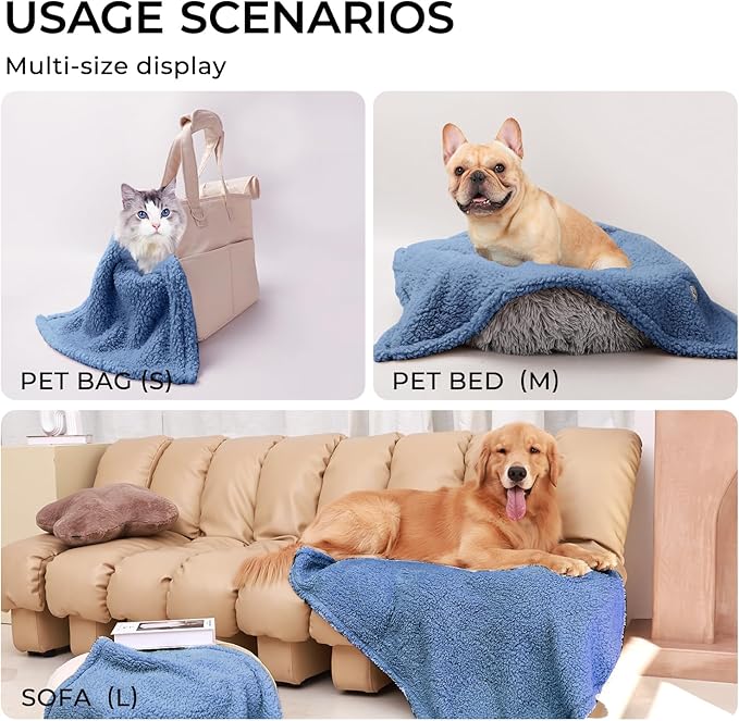 Luciphia 1 Pack 3 Calming Dog Blanket Fluffy Premium Fleece Pet Blankets Soft Sherpa Throw for Dogs Puppy Cat Grey/Beige/HazeBlue Small (23" x16")