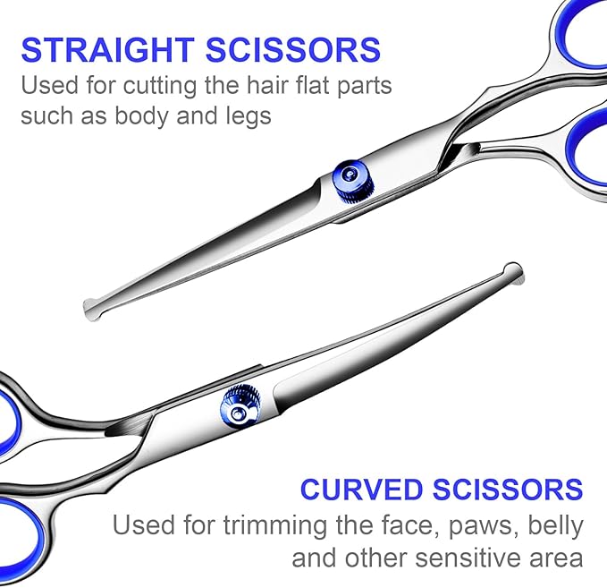 Professional 6 in1 Dog Grooming Scissors Kit, Titanium Coated Dog Scissors for Grooming, Grooming Shears Kit for Dogs Cat Pet At Home