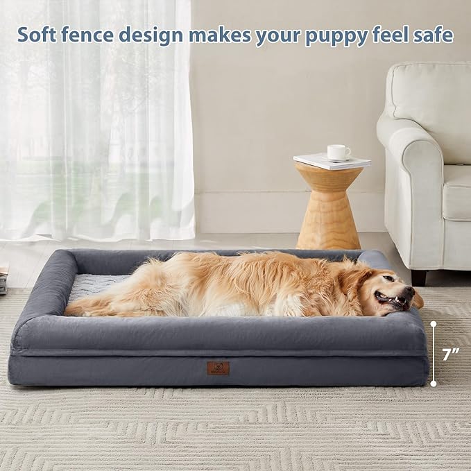 WNPETHOME XL Extra Large Dog Bed, Washable Dog Couch with Removable Waterproof Cover, Orthopedic Large Pet Sofa Bed with Bolster Sides for Sleeping
