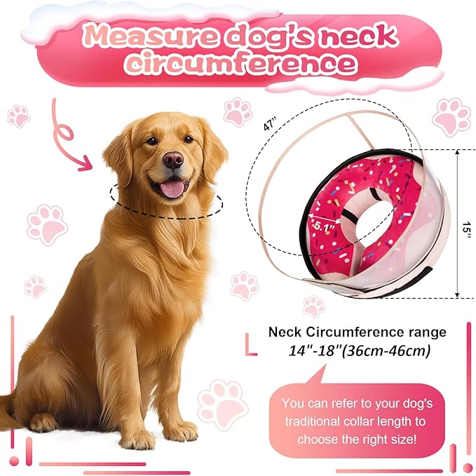 Inflatable Dog Cone Collar with Detachable Enhanced Anti-Licking Shield, Soft Neck Donut Collar for Dogs After Surgery, Adjustable Dog Cone Alternative for Large Medium Small Dogs & Cats
