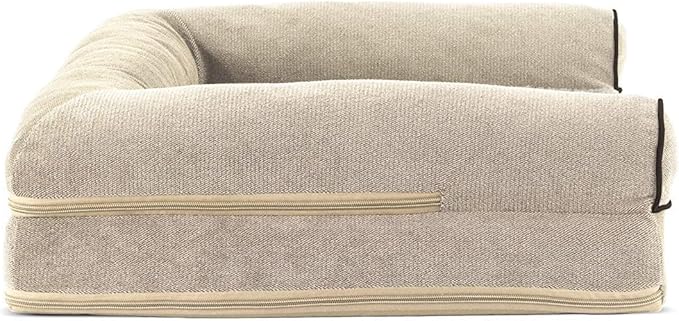 Furhaven Cooling Gel Dog Bed for Medium/Small Dogs w/ Removable Bolsters & Washable Cover, For Dogs Up to 35 lbs - Sherpa & Chenille Sofa - Cream, Medium