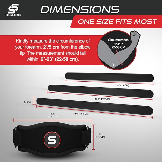 Sleeve Stars Tennis Elbow Brace for Women - Adjustable Tennis Elbow Strap, Golfers Elbow Brace for Men, Counterforce Brace for Tennis Elbow for Tendonitis Relief, Fits 9"-23" (Single/Black)