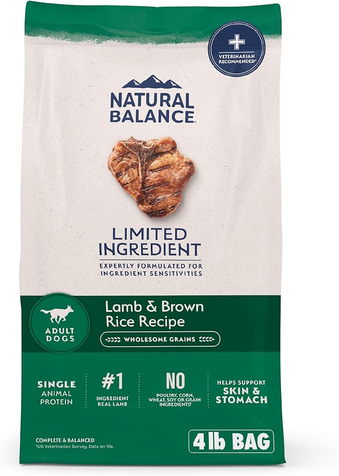Natural Balance Limited Ingredient Adult Dry Dog Food with Healthy Grains, Lamb & Brown Rice Recipe, 4 Pound (Pack of 1)